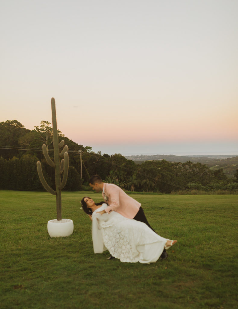 bride and groom with 3-meter cactus