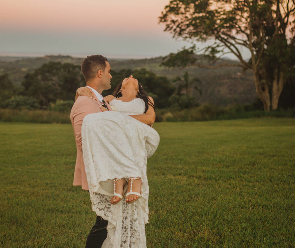 cute bride and groom photography at sunset