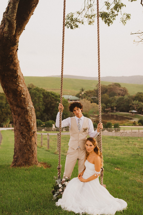 elopement on rope swing in Byron Bay