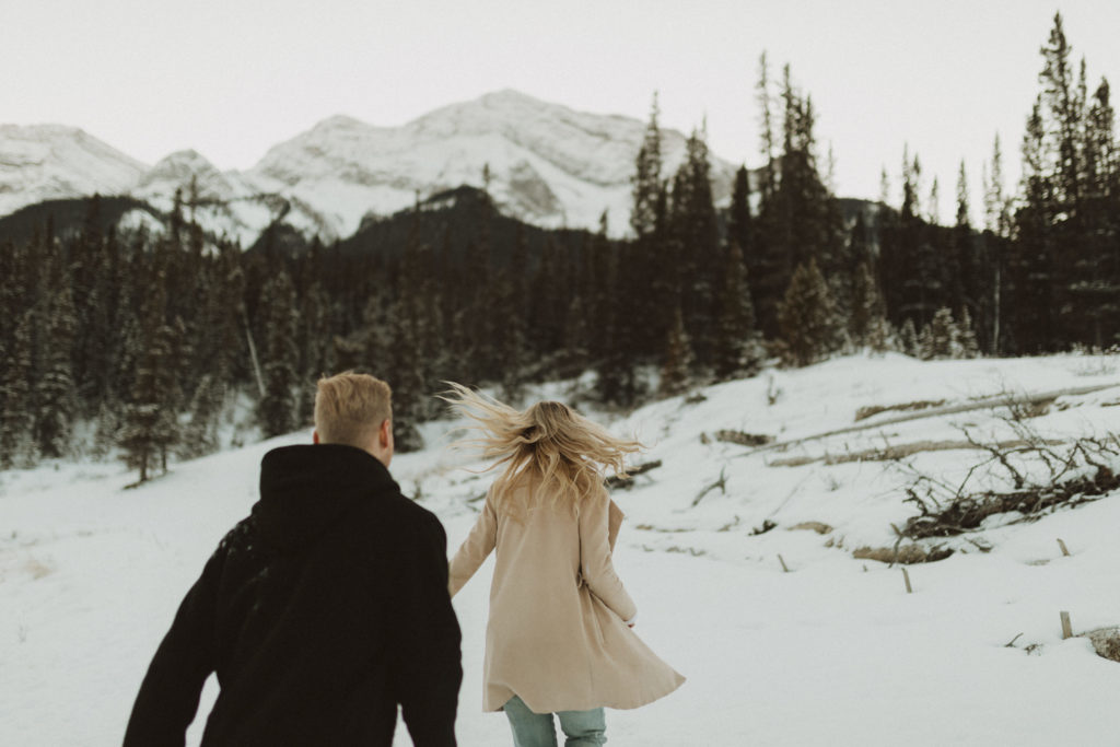 winter engagement session in Canmore, Alberta