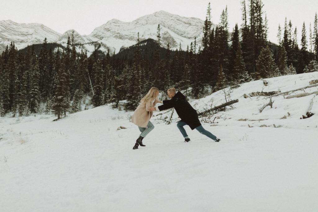 Winter couple's adventure session in Canmore, Alberta
