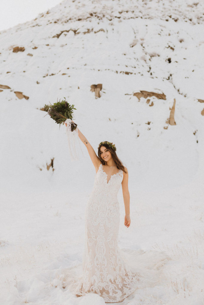 winter elopement in Alberta bride