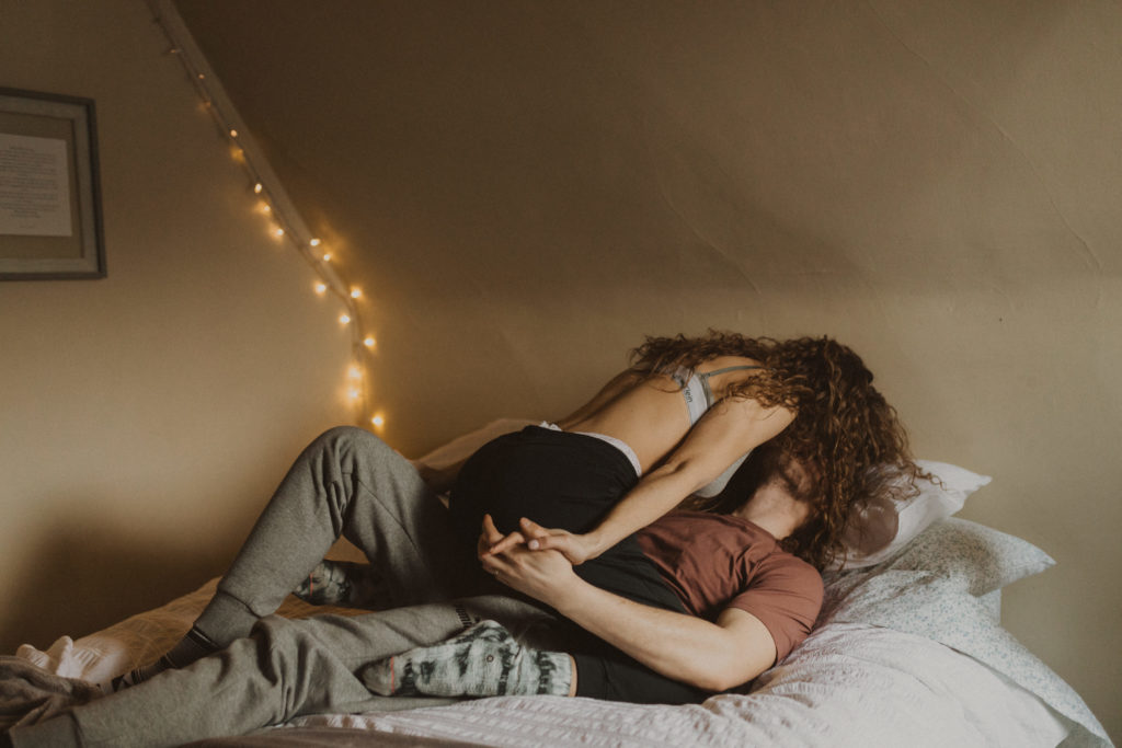 cozy in-home session with newlyweds