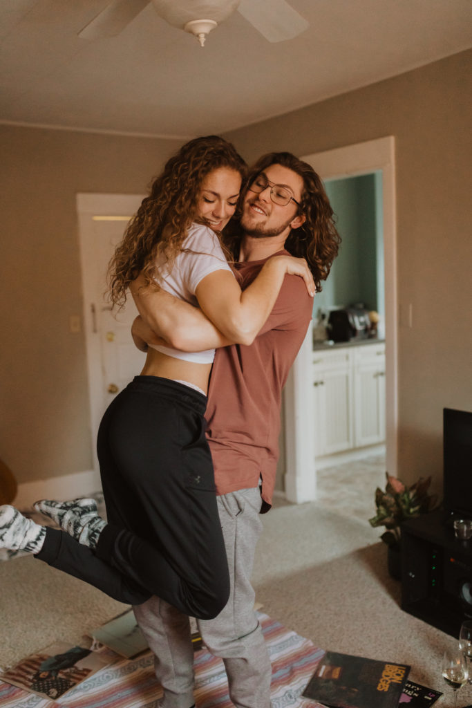 in-home photography session, couple dancing in living room