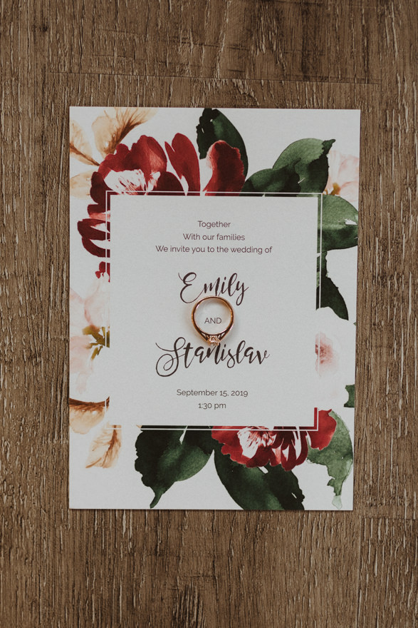 Wedding detail photos, invite with engagement ring