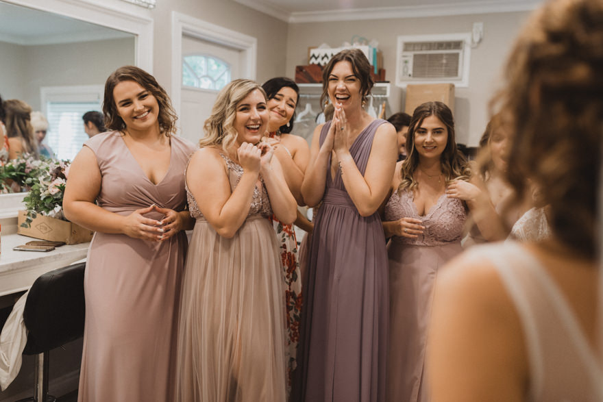 bridesmaids see bride for the first time
