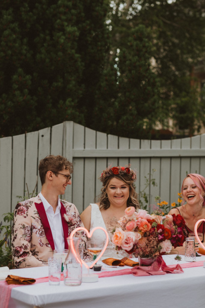 colourful, chic backyard wedding reception