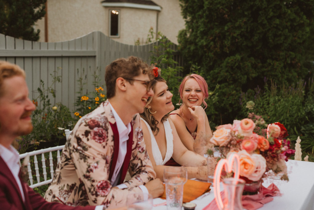 intimate backyard wedding reception with lots of colour and lots of fun
