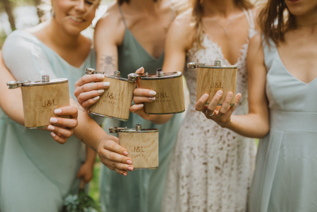 Customized wedding flask. Unique bridesmaid gifts for wedding.