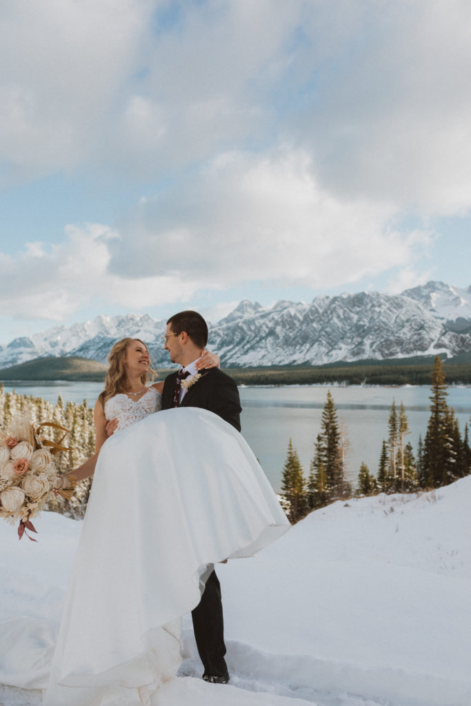 Upper Kananaskis Lake spring elopement with a gorgeous layer of snow