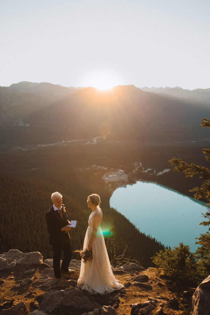 elopement ceremony overlooking Lake Louise in Banff National Park