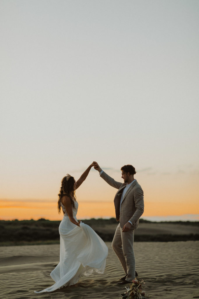 couple first dance at dusk