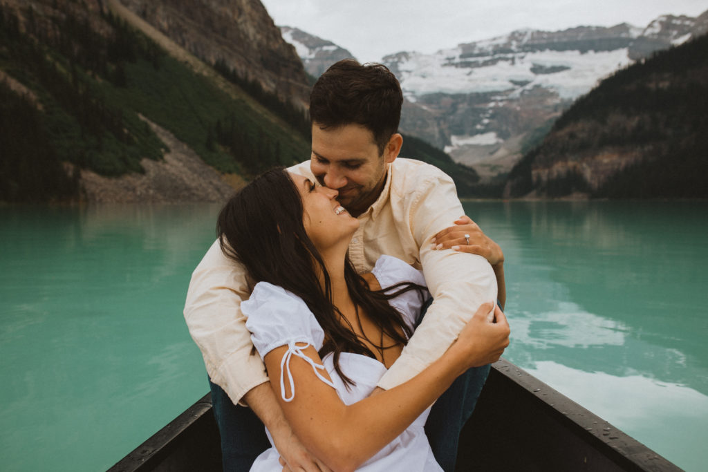 couple canoeing after getting engaged