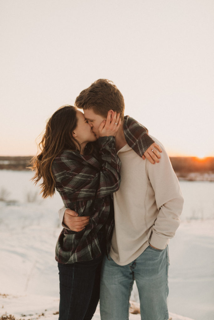couple gets engaged on a cool winter day in december and start planning their wedding