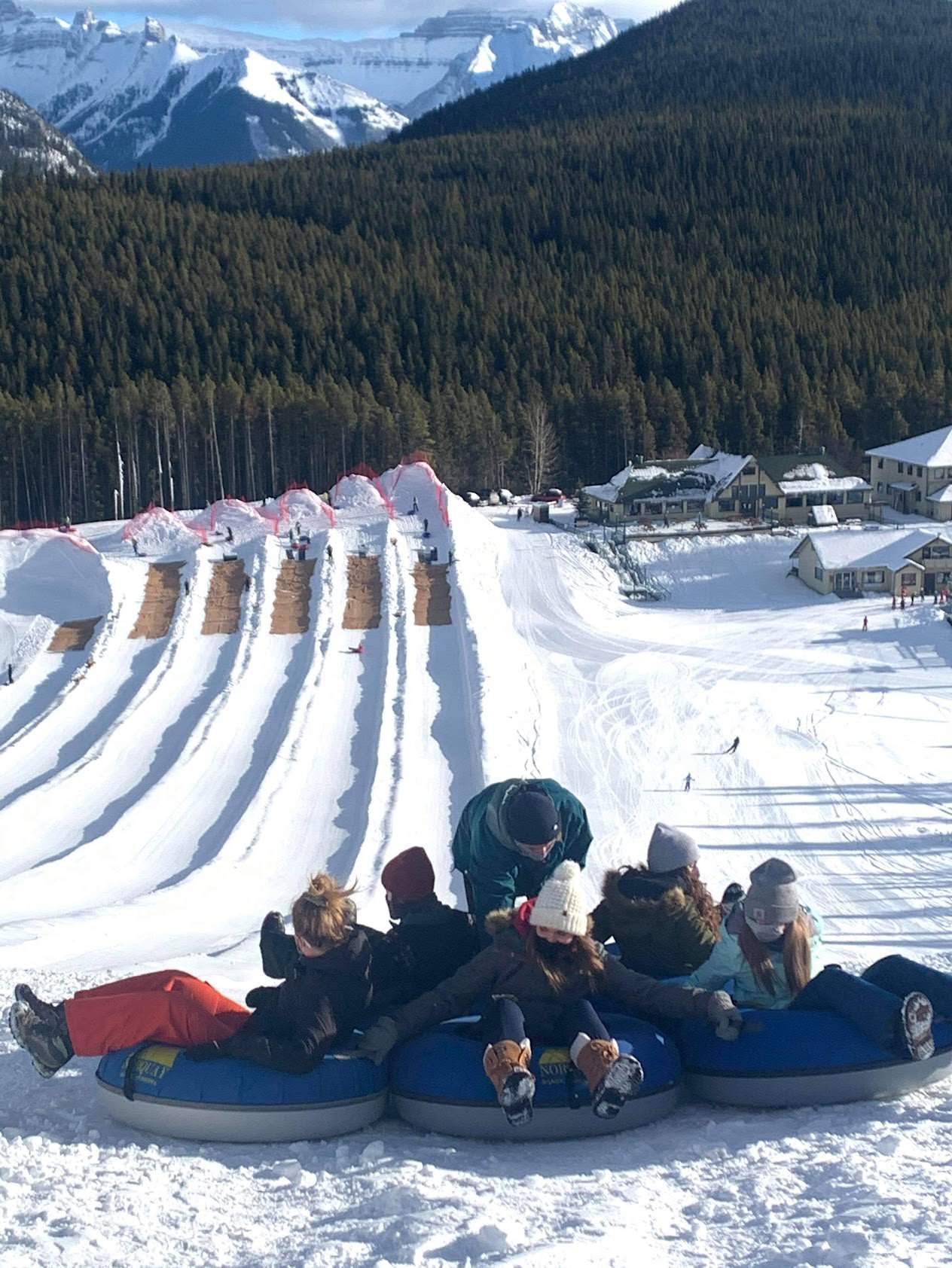 group tubing at norquay hill in Banff