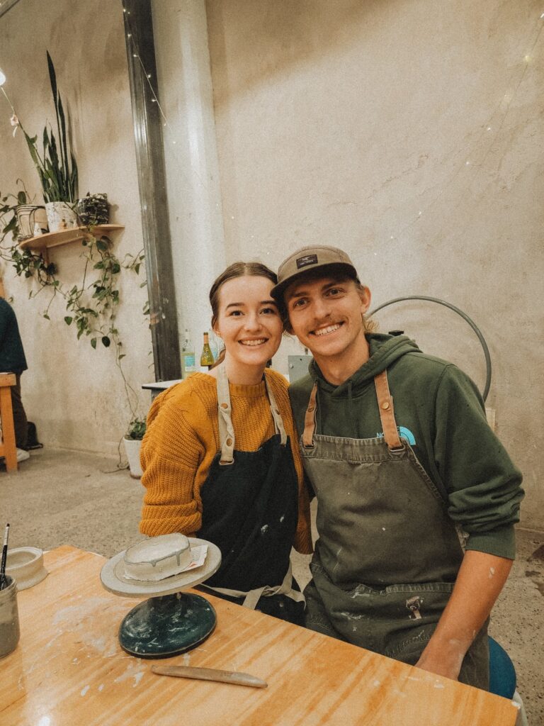 couple go on a unique and creative date in Calgary to workshop studios to make pottery together