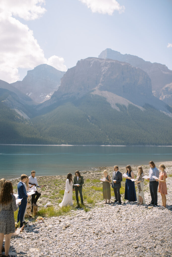 backcountry elopement ceremony at Lake Minnewanka with family