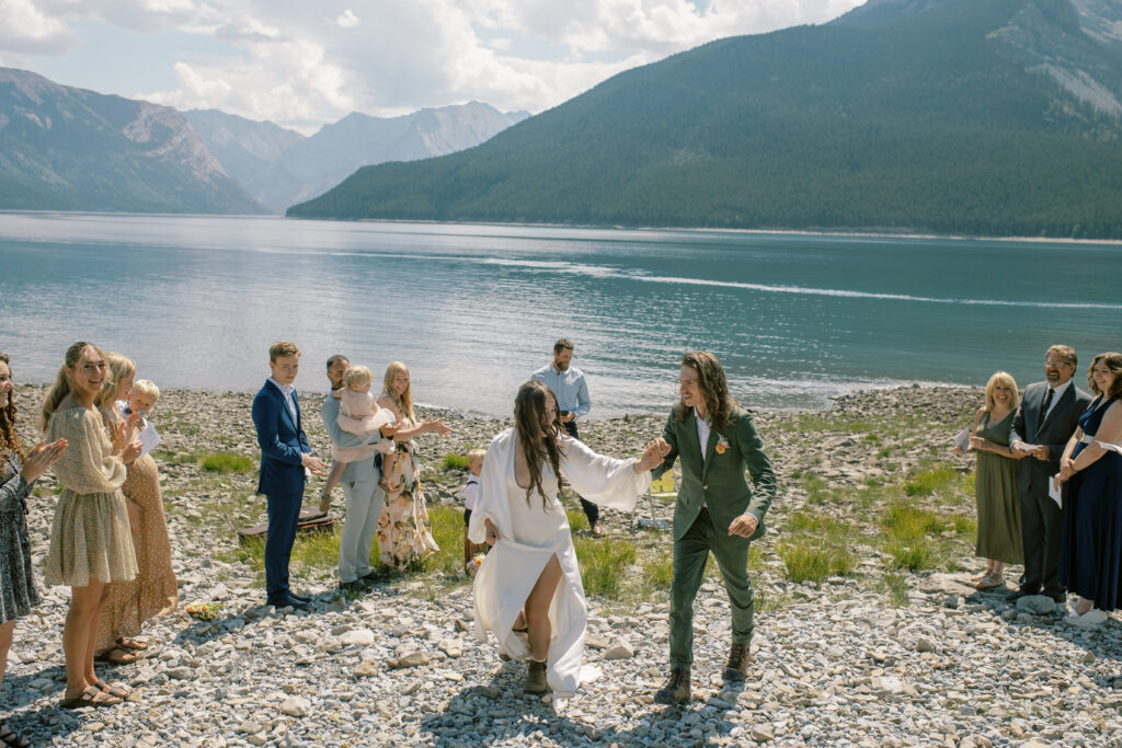 our backcountry banff elopement ceremony with family at Lake Minnewanka